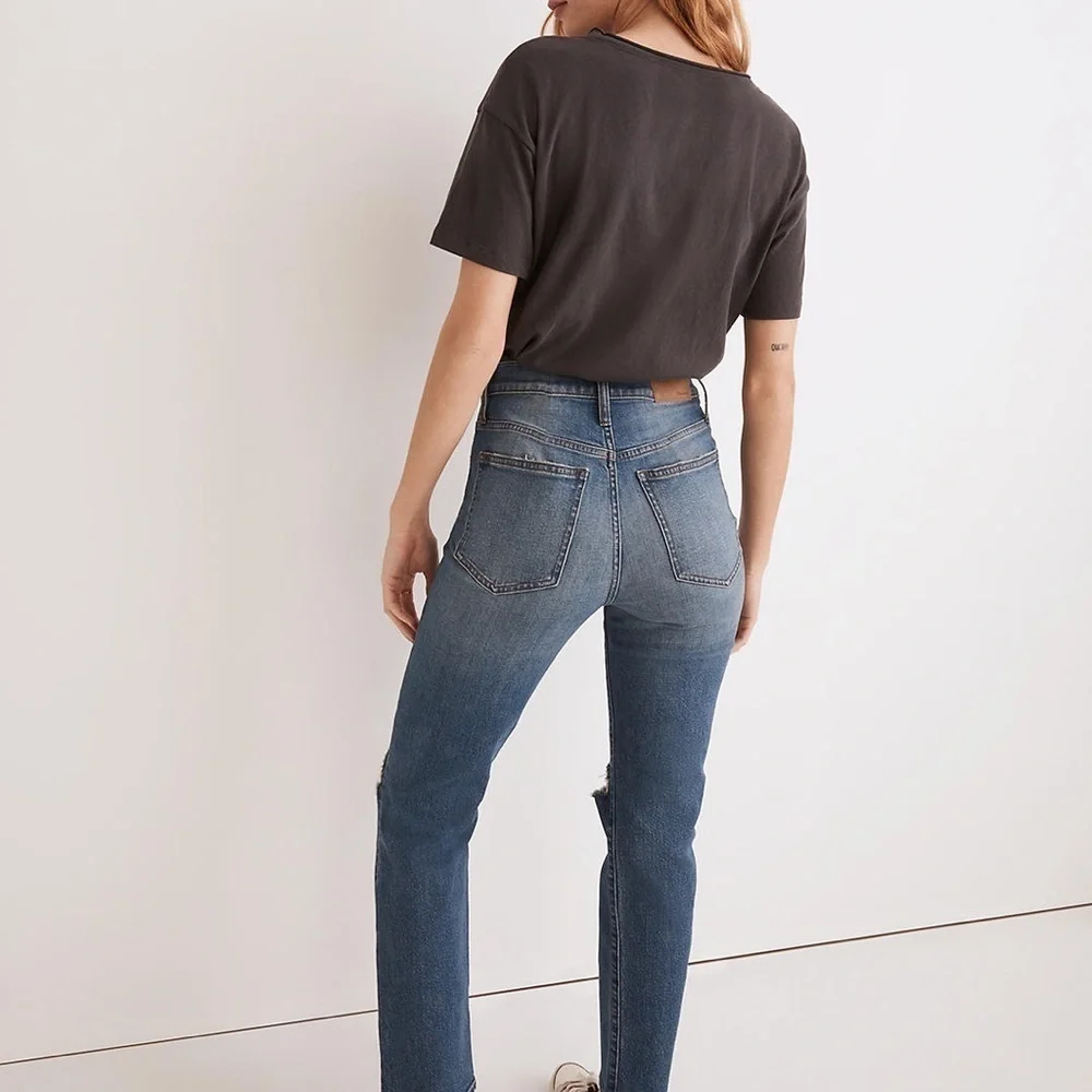 MadeWell The Perfect Vintage Crop Jean in Gooding Wash: Knee-Rip Edition ND503 - Picture 4 of 6